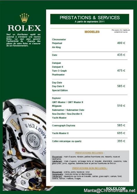 tarif revision rolex oyster prix|rolex service schedule.